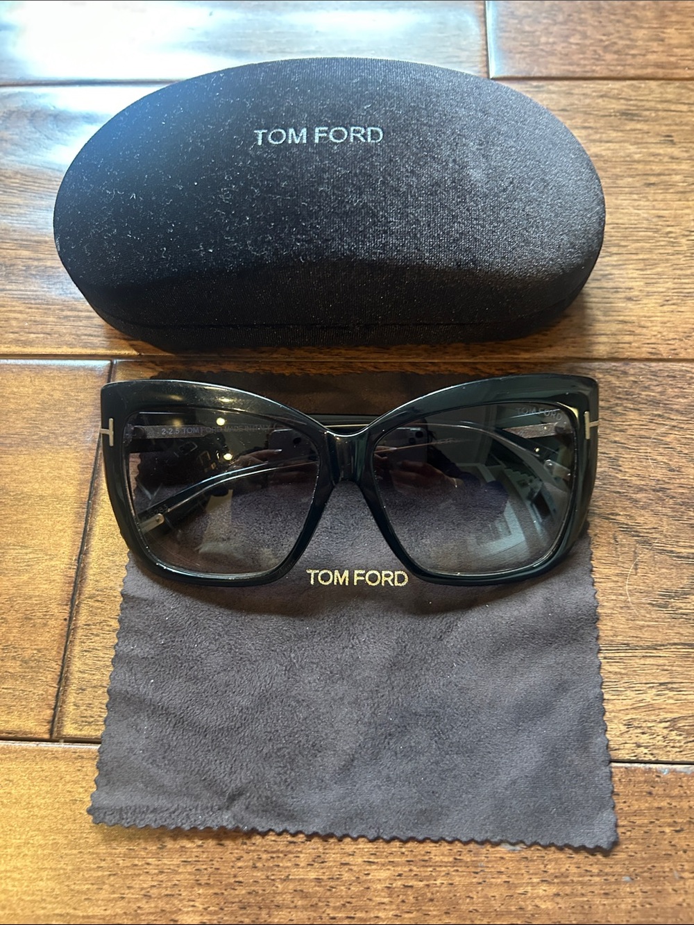 Tom Ford Women's Black Oversized Square Sunglasses with Gold 'T' Accents